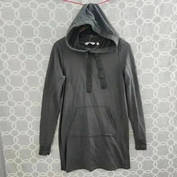 Athleta Gray Charcoal Hooded Long sleeve Pullover Shift Dress XXS - Picture 1 of 10